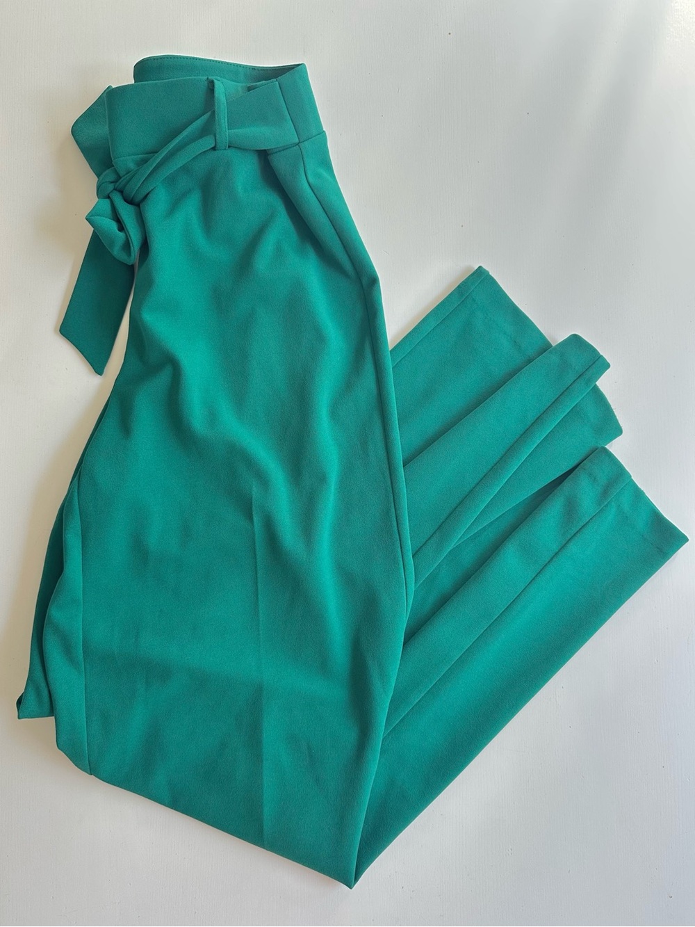 High-Waist Tie Belt Women's Trousers in Teal